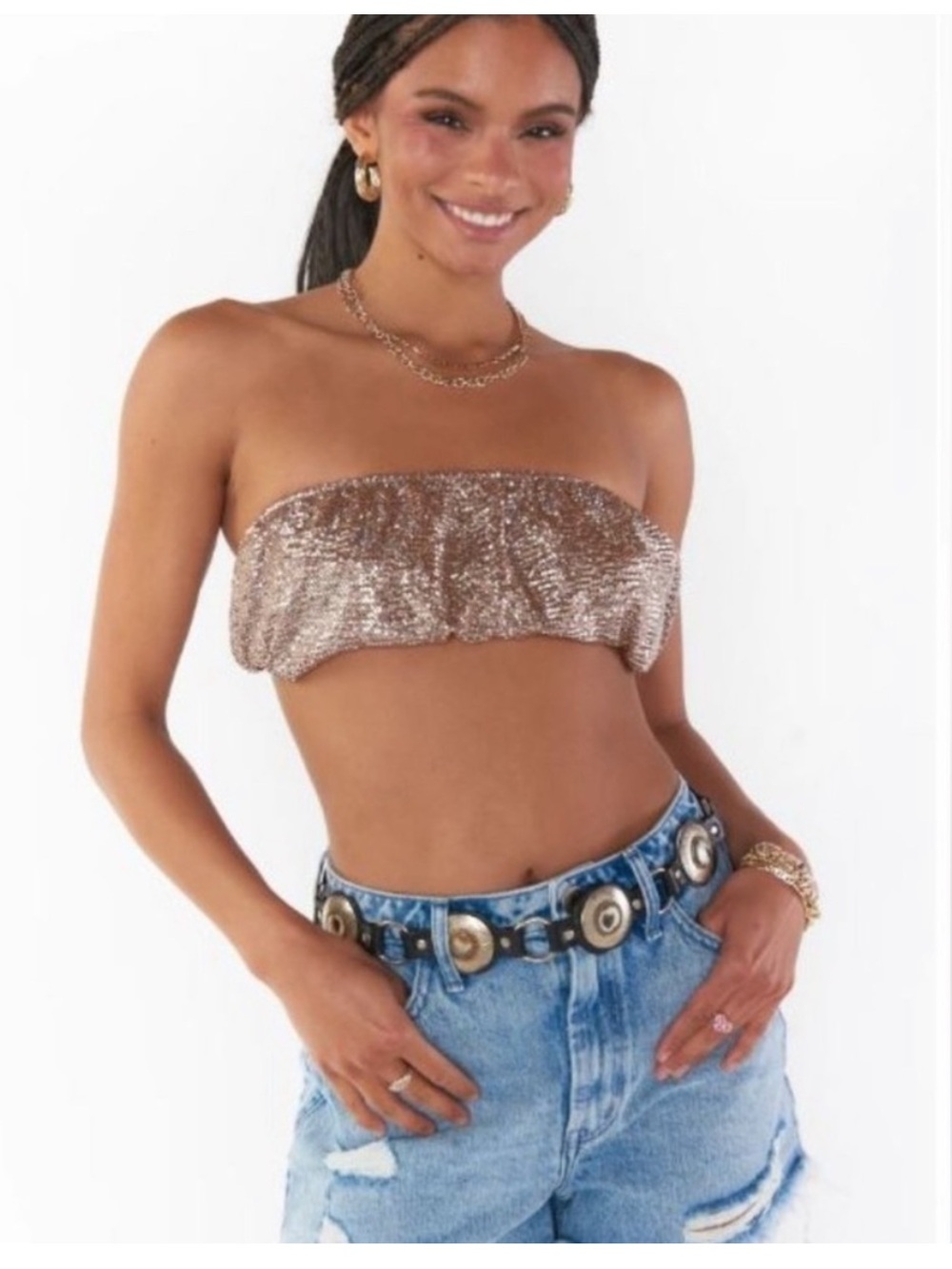 Show Me Your Mumu Sequined Bandeau Top - Rose Gold Sparkle